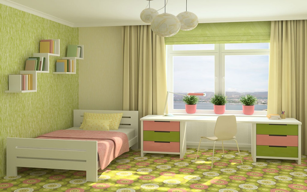 Lime Green and Wisely Pink Bedroom Colour